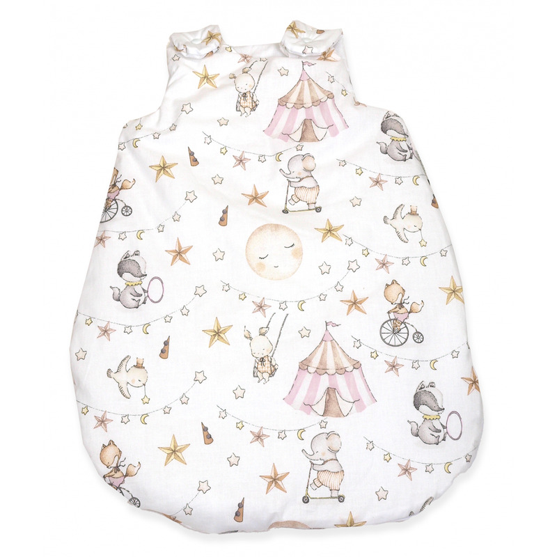 Sac de dormit din Bumbac cu umplutura antialergica BabySoft Circ Roz, 0-3 lun