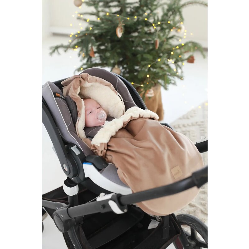 Babyly - Sac de iarna copii carucior sanie universal impermeabil footmuff Velvet interior calduros Teddy, Premium XS 85 cm Bej