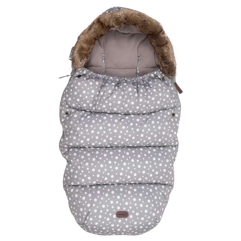 Sac de iarna, FreeON, Pentru carucior, Polar, 100x55 cm, Impermeabil, Cu guler detasabil din blanita, Cu interior din fleece, Grey Dots