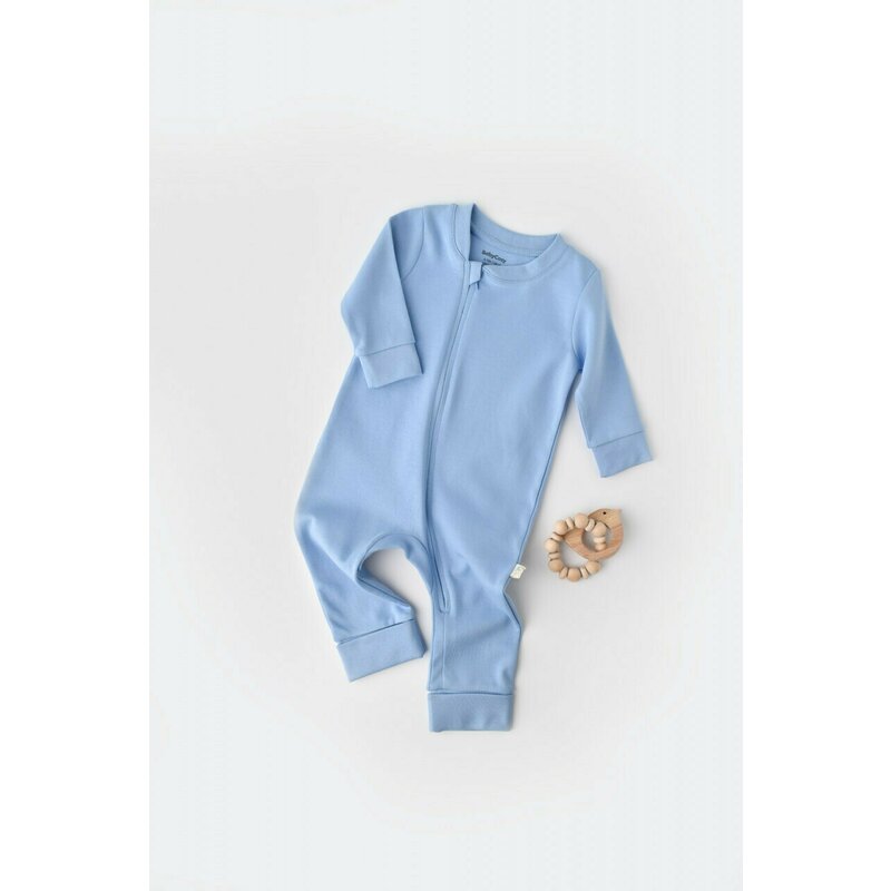 Salopeta cu fermoar cu maneca lunga si pantaloni lungi - 100%bumbac organic - Bleu, BabyCosy (Marime: 6-9 luni)