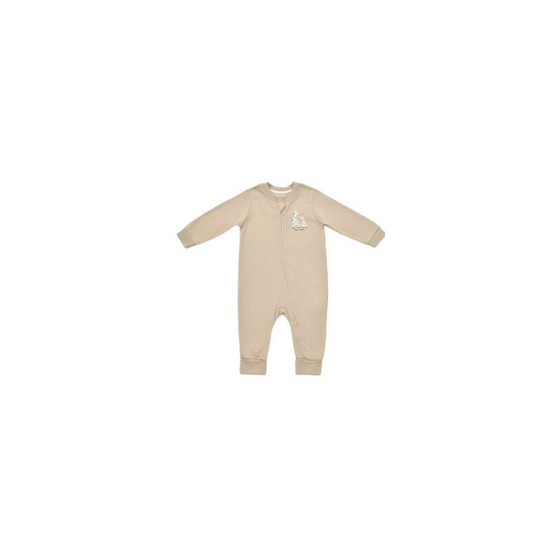 Salopeta cu fermoar Girafa, BabyCosy, 100% bumbac organic, Mink (Marime: 12-18 Luni)