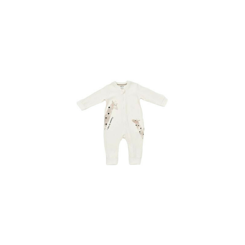 Salopeta cu fermoar Girafe, BabyCosy, 100% bumbac organic, Ecru (Marime: 3-6 Luni)