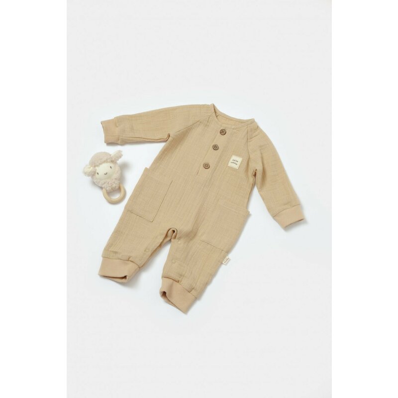 Salopeta cu nasturei, Winter muselin, 100% bumbac - Apricot, BabyCosy (Marime: 18-24 Luni)