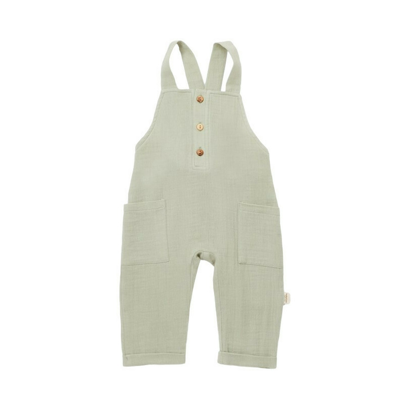 Salopeta de vara cu buzunare din muselina, BabyCosy, 100% bumbac organic, verde (Marime: 12-18 Luni)