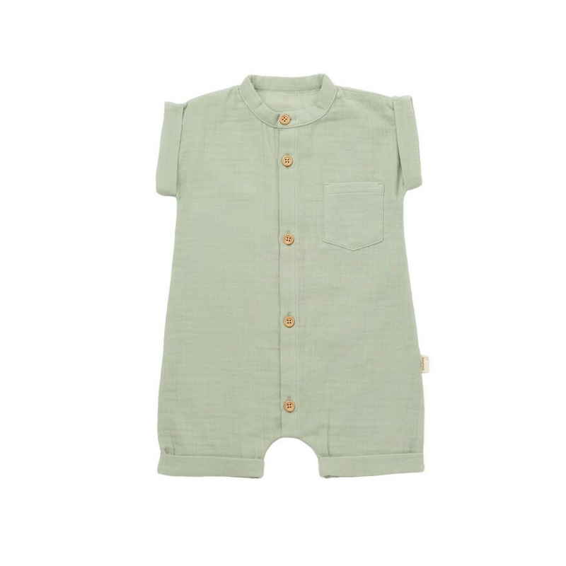 Salopeta de vara din muselina, BabyCosy, 100% bumbac organic, verde (Marime: 18-24 Luni)