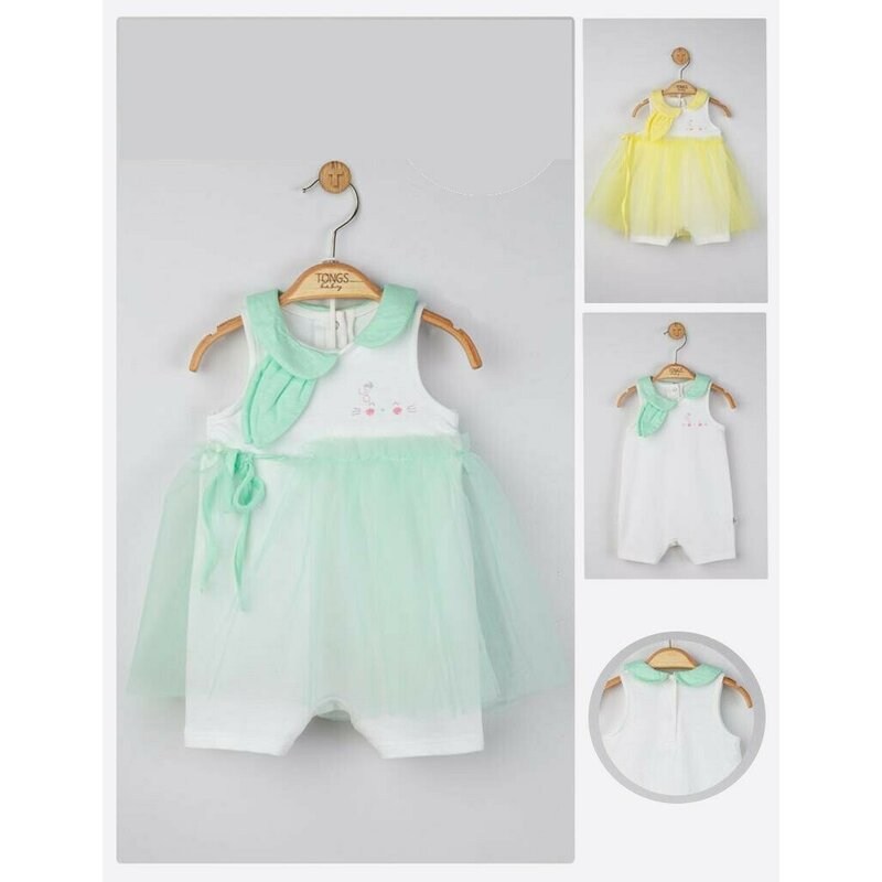 Salopeta de vara pentru bebelusi cu tulle, Tongs baby (Culoare: Verde, Marime: 3-6 Luni)