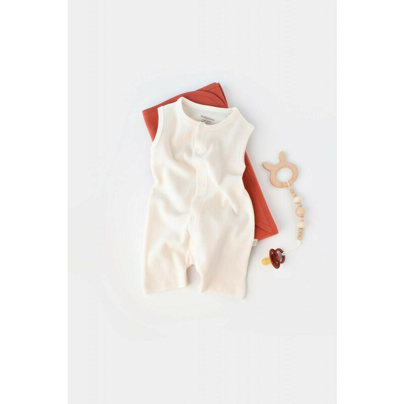 Salopeta fara maneci si pantaloni scurti - 100% bumbac organic - Ecru, BabyCosy (Marime: 12-18 Luni)