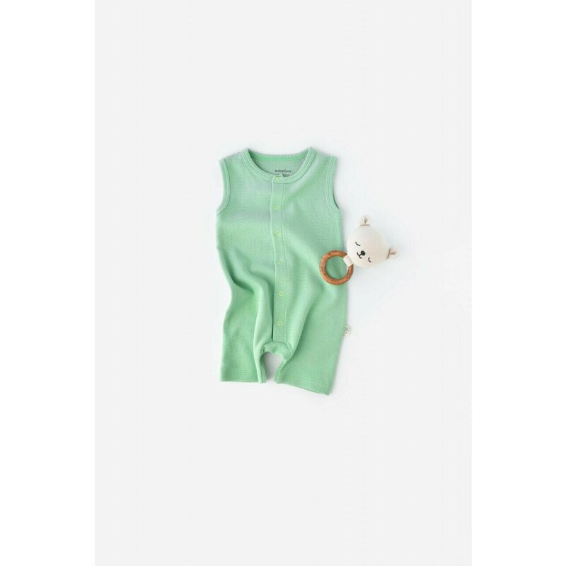 Salopeta fara maneci si pantaloni scurti - 100% bumbac organic - Mint, BabyCosy (Marime: 3-6 Luni)