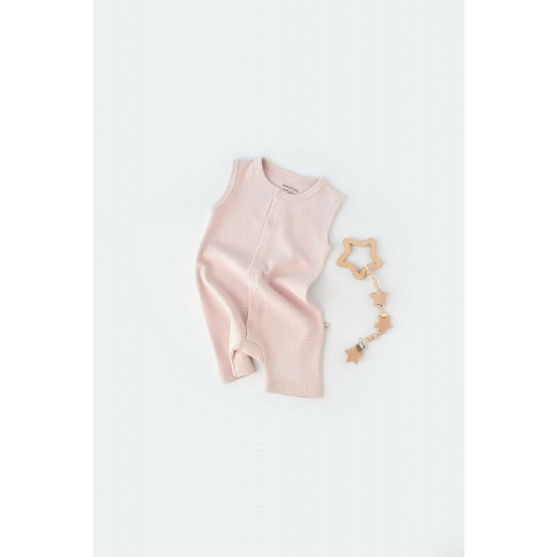 Salopeta fara maneci si pantaloni scurti - 100% bumbac organic - Roz, BabyCosy (Marime: 9-12 luni)