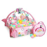 Salteluta interactiva, Bright Starts, 5 in 1, Cu arcada jucarii detasabila si bile, 5 moduri de joaca, 111x100x46 cm, 0 luni+, Roz