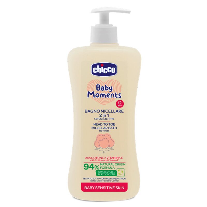 Sampon si gel de dus micelar dermatologic Chicco Baby Moments Sensitive, 500ml, 0 luni+