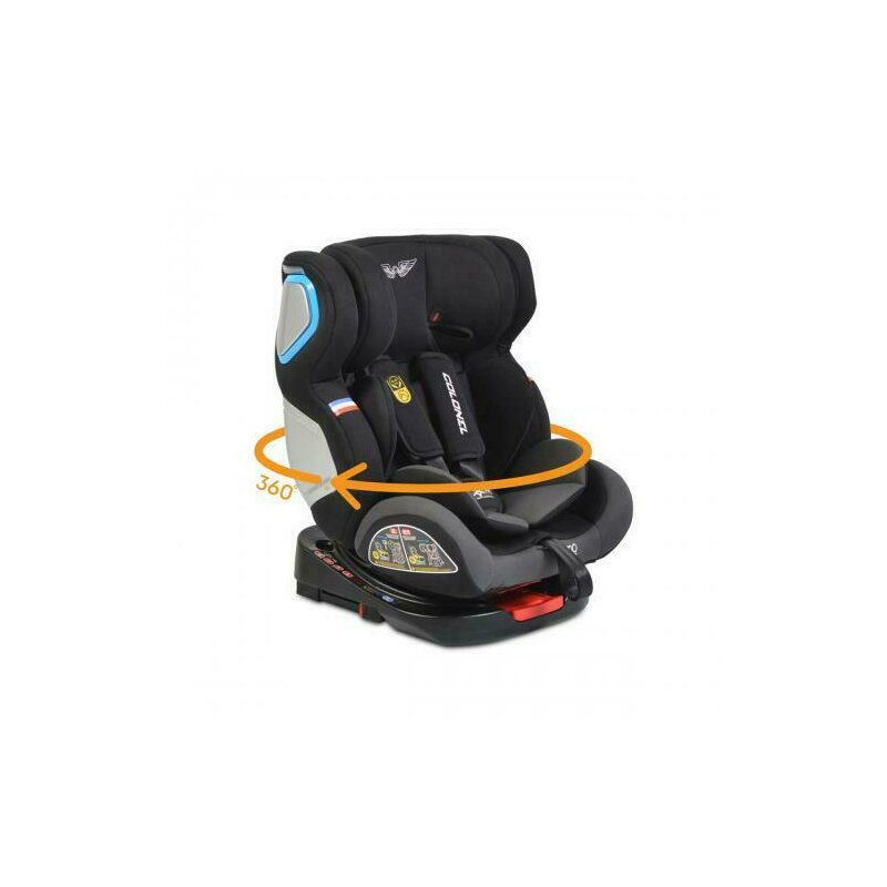 Cangaroo - scaun auto colonel , dark , spatar reglabil, protectie laterala, rotire 360 grade, 0-36 kg, cu isofix, gri