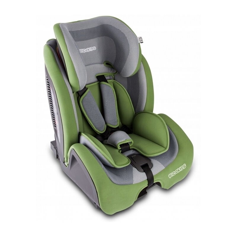 Ricokids - scaun auto qway , spatar reglabil, 9-36 kg, cu isofix, gri/verde