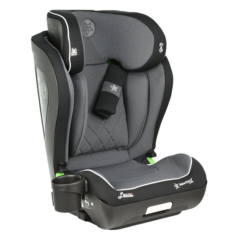 Scaun auto, Bebe Stars, Leon, I-size, 100-150 cm, Tehnologie Isofix, Spatar reglabil, Tetiera reglabila, Include suport pahar, Conform cu ECE R129/03, Black