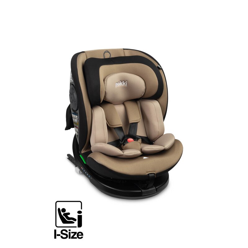 Scaun auto, Caretero, Mokki, i-Size, 40-150 cm, 0-36 kg, Cu sistem Isofix+Top Teather, Rotire 360 grade, Reglare spatar in 5 trepte, Reglare tetiera in 7 trepte, 0 luni+, Conform R129, Bej