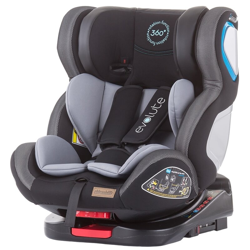 Chipolino - Scaun auto Evolute Spatar reglabil, Protectie laterala, Rotire 360 grade Asphalt, 0-36 Kg, cu Isofix, Gri/Negru