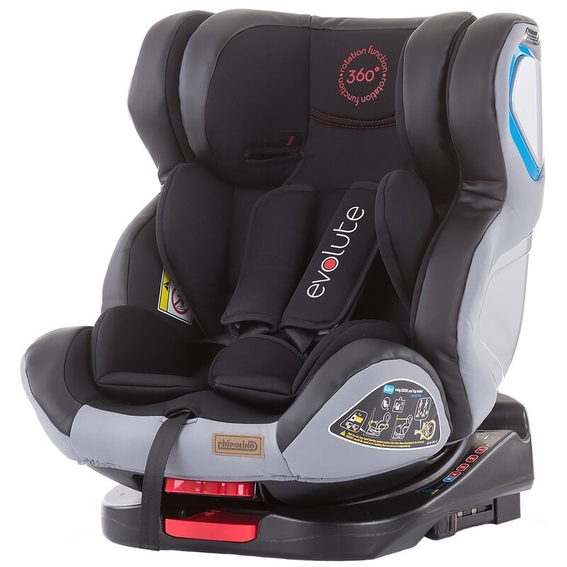 Chipolino - scaun auto evolute spatar reglabil, protectie laterala, rotire 360 grade carbon, 0-36 kg, cu isofix, negru