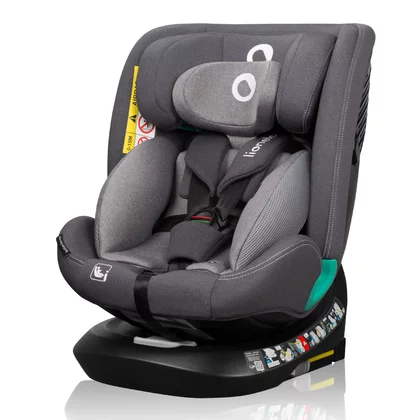 Scaun auto, Lionelo, Bastiaan One i-Size, 4 in 1, Protectie laterala, Cu spatar inclinabil in 4 pozitii, Cu tetiera reglabila in 13 pozitii, Rotire 360 grade, Top Tether, 0-36 Kg, 40-150 cm, Cu Isofix, Conform cu ECE R129, Gri