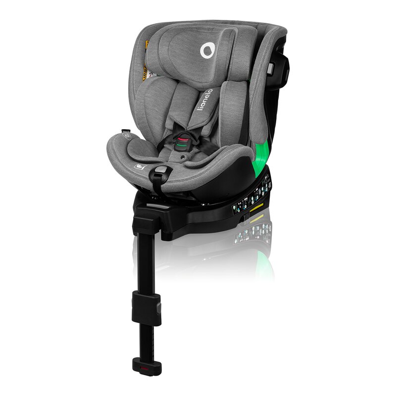 Scaun auto, Lionelo, Harmony i-Size, Rotire 360 grade, Protectie laterala, Cu spatar reglabil in 5 pozitii, Cu tetiera reglabila in 12 pozitii, 0-36 Kg, 40-150 cm, Cu Isofix, Husa din bambus, Conform cu ECE R129, Gri deschis