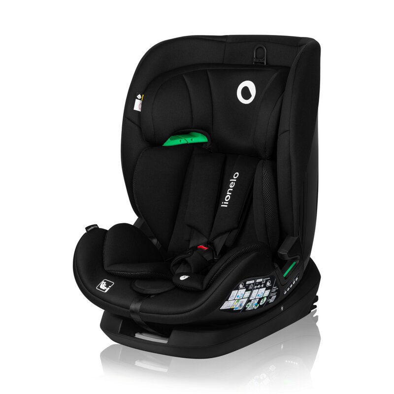 Scaun auto, Lionelo, Lavender I-size, Isofix, Cu centura TopTether, Cu spatar inclinabil in 5 pozitii, Cu tetiera reglabila in 13 pozitii, Instalare cu fata inainte, 9-36 Kg, 76-150 cm, Conform cu ECE R129, Negru