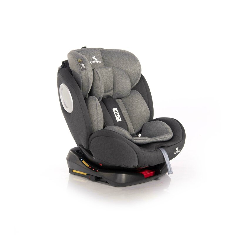Lorelli - Scaun auto Lyra Spatar reglabil, Pozitie de somn, Rotire 360 grade, 0-36 Kg, cu Isofix, Gri/Negru