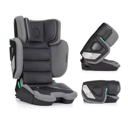 Scaun auto, Petite&Mars, Flex Pro i-Size, Orientare in directia sensului de mers, Tetiera reglabila in 8 pozitii, cu Isofix, Pliabil, R129, 100-150 cm, 3-12 ani, Gri