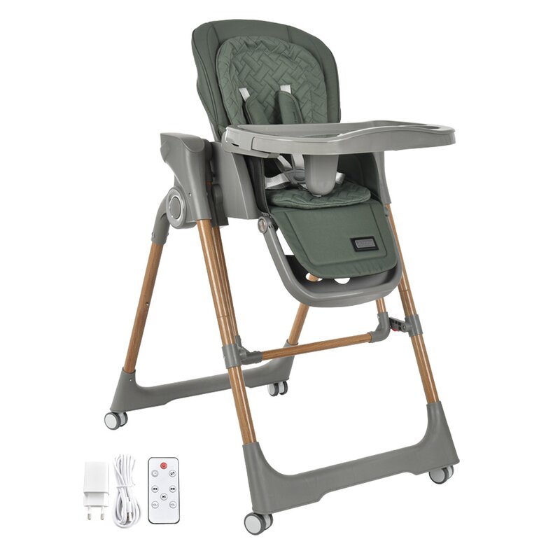 Scaun de masa 2 in 1, Bebe Stars, Serenna, Poate fi utilizat ca si leagan pentru copii, Cu telecomanda, Conform cu EN12790-1,2:2023, EN71-3:2019+A1:2021, EN14988:2017+A2:2024, Green