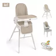 Scaun de Masa 4in1 pentru Bebelusi si Copii, CAM   Original, Inaltime Ajustabila, Varsta 0-14 ani, Pliabil, Centura de Siguranta in 5 Puncte, Depozitare, Bej