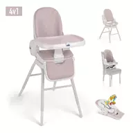 Scaun de Masa 4in1 pentru Bebelusi si Copii, CAM   Original, Inaltime Ajustabila, Varsta 0-14 ani, Pliabil, Centura de Siguranta in 5 Puncte, Depozitare, Rose