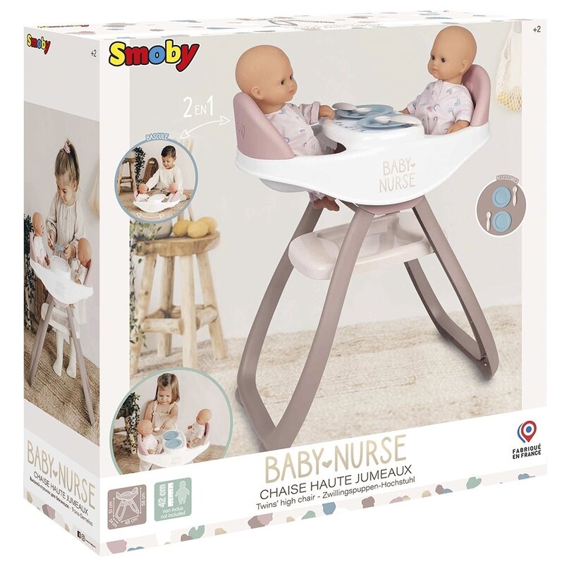 Scaun de masa pentru papusi Smoby Baby Nurse Twin 2 in 1 maro Casute de Papusi si Accesorii