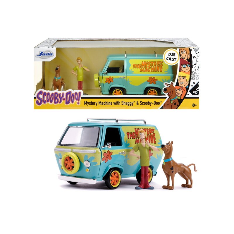 shaggy și scooby doo fac echipă Simba - Masinuta Dubita Mystery van , Scooby Doo, Metalica, Scara 1:24, Cu 2 figurine Scooby Doo si Shaggy, Multicolor