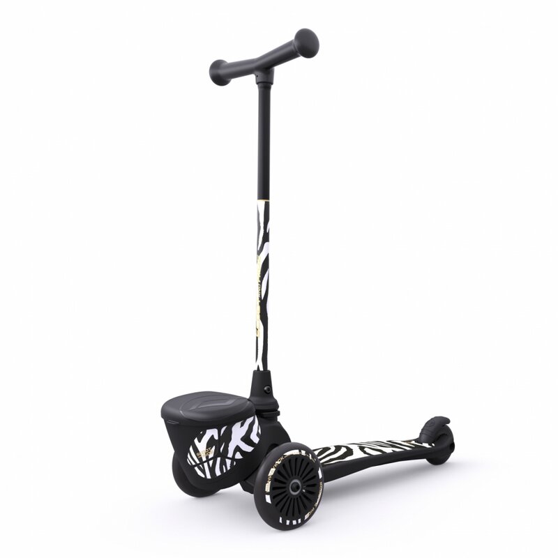 SCOOT AND RIDE - Trotineta HighwayKick 2 Lifestyle , Zebra, Pliabila, Cu roti luminoase, Alb/Negru