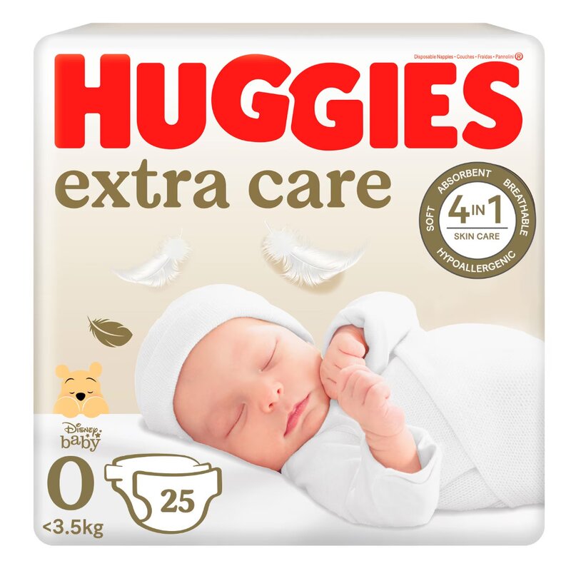 Scutece Huggies, Extra Care Convi, Marimea 0, Pana la 3,5 kg, 25 buc