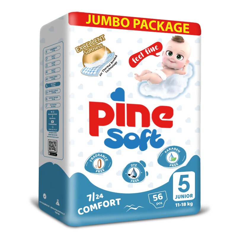 Scutece pentru bebelusi Pine Soft - Pachet Jumbo - Pine Junior 11-18 kg x 56 buc