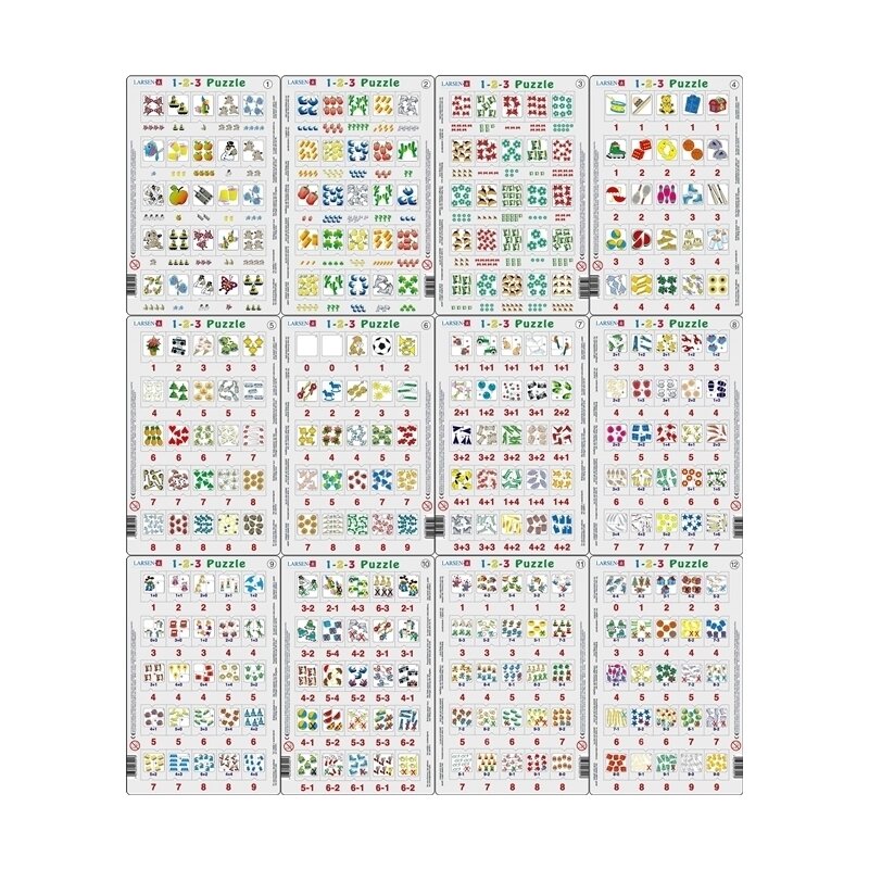 Larsen - set 12 puzzle-uri 1-2-3, 25 piese