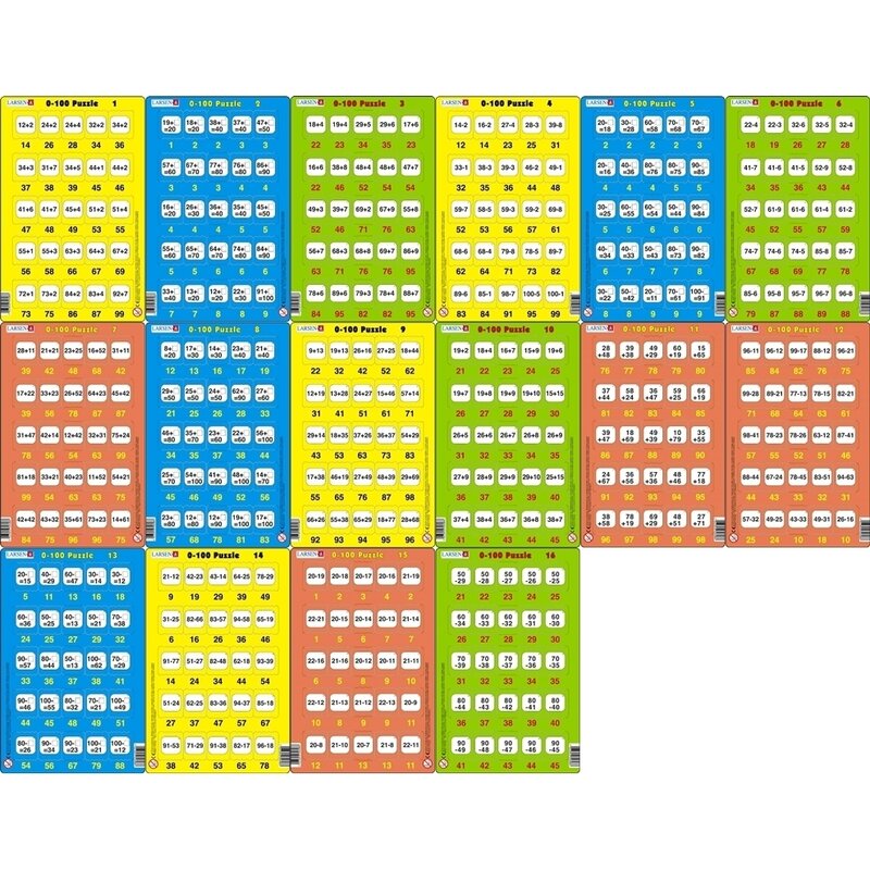 Larsen - set 16 puzzle-uri 0 - 100, 25 piese