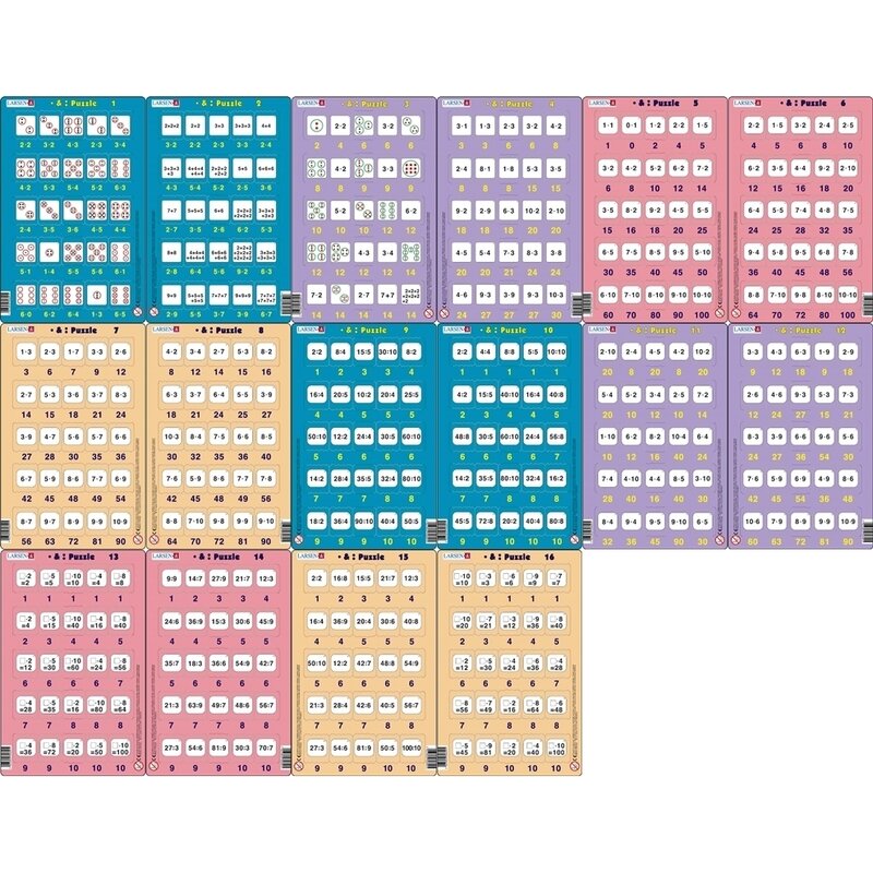 Larsen - set 16 puzzle-uri inmultire si impartire, 25 piese