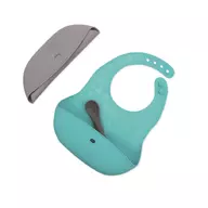 Set 2 bavete portabile, Bbluv, Poket, Cu buzunar, Cu lingurita inclusa, Fara BPA, Aqua/Grey