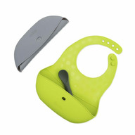 Set 2 bavete portabile, Bbluv, Poket, Cu lingurita inclusa, Fara BPA, Lime/Grey