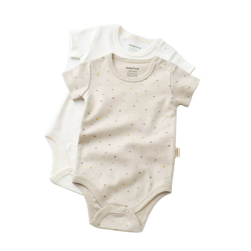 Set 2 body-uri bebe unisex -100% bumbac organic - Crem cu buline, BabyCosy (Marime: 6-9 luni)