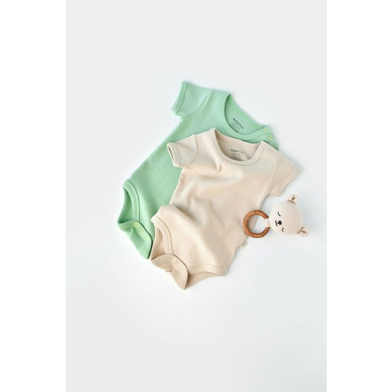 Set 2 body-uri bebe unisex -100% bumbac organic - Mint/Stone, BabyCosy (Marime: 12-18 Luni)