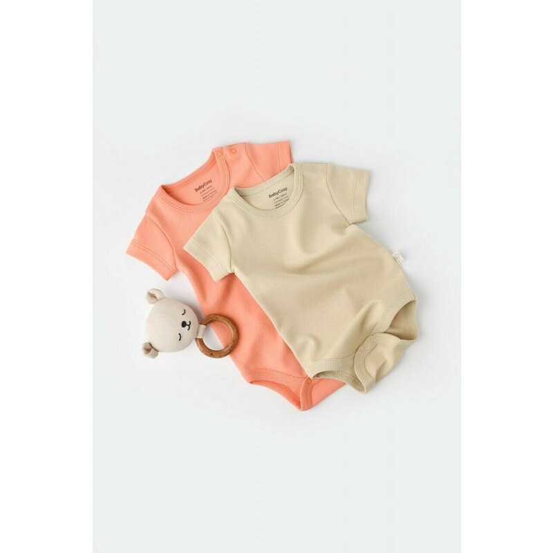 Set 2 body-uri bebe unisex -100% bumbac organic - Roz/Crem, BabyCosy (Marime: 12-18 Luni)