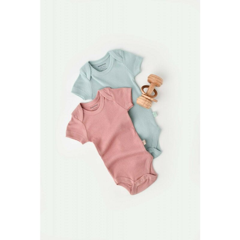 Set 2 body-uri bebe unisex din bumbac organic si modal - Mint/Rose, BabyCosy (Marime: 0-3 Luni)