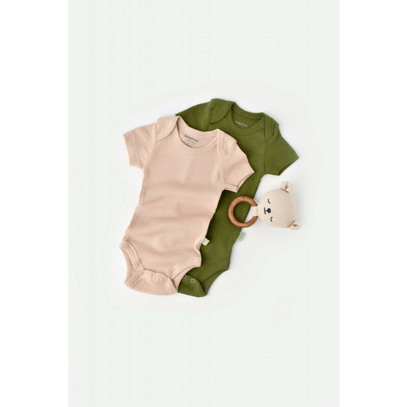 Set 2 body-uri bebe unisex din bumbac organic si modal - Verde/Blush, BabyCosy (Marime: 0-3 Luni)