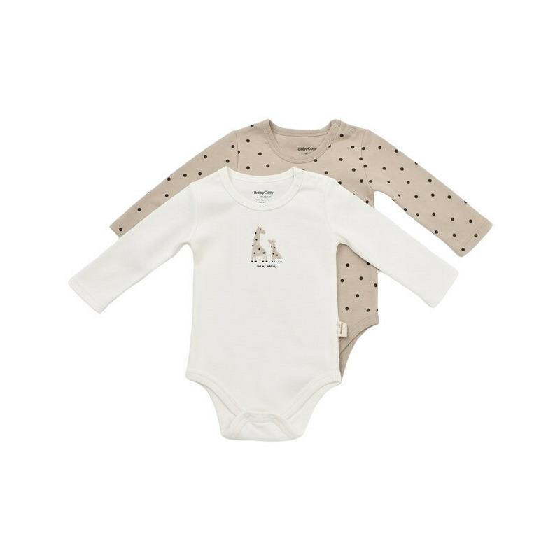 Set 2 body-uri cu maneca lunga bebe unisex Girafa, Baby Cosy, 100% bumbac organic (Marime: 0-3 Luni)