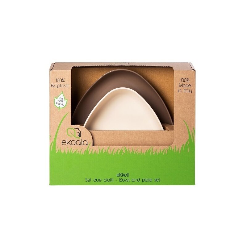 Ekoala - set de masa 2 farfurii din bioplastic, alb/maro