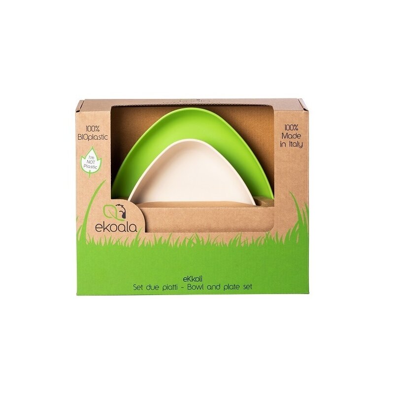 Ekoala - set de masa 2 farfurii din bioplastic, alb/verde