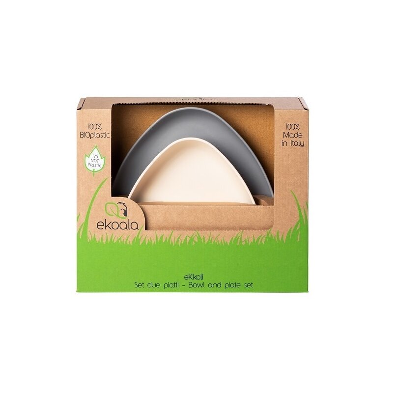 Ekoala - set de masa 2 farfurii din bioplastic, alb/gri