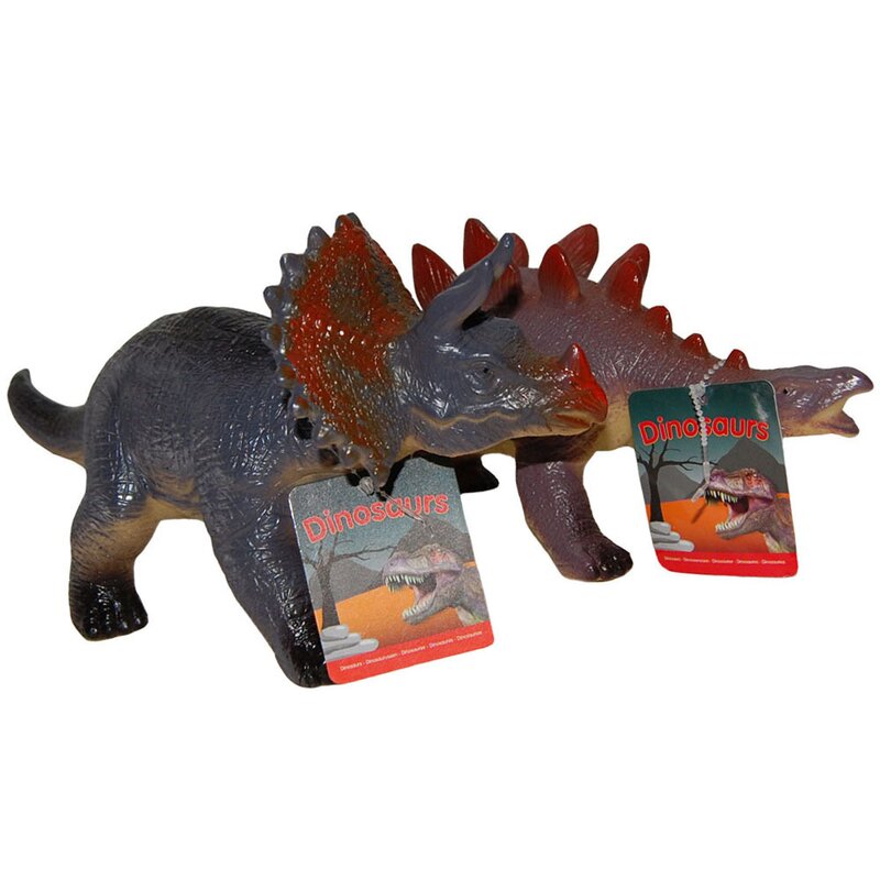 Up int\'l - Set 2 figurine dinozauri din cauciuc, Triceratops si Stegosaurus, 32-34 cm