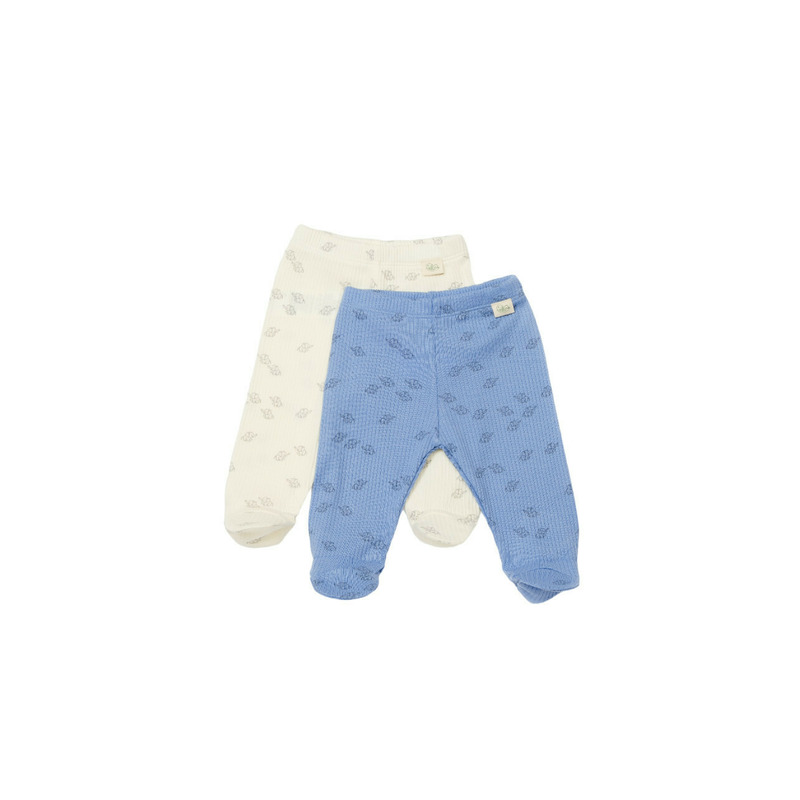 Set 2 pantalonasi cu botosei Printed, BabyCosy, 50% modal+50% bumbac, Ecru/Lavanda (Marime: 6-9 luni)